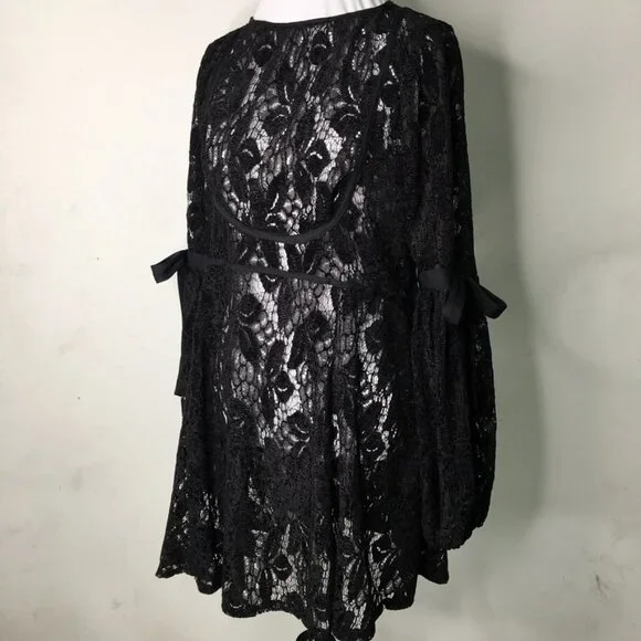 New Free People Women's Black Boho Lace Long Sleeve Dress Size Small - Picture 14 of 15